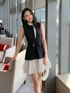 <span class=keywords><strong>Vestido</strong></span> casual sin mangas gris con patchwork <span class=keywords><strong>blanco</strong></span> de Seven Color, novedades para Ramadán 2026 - Product Image 3