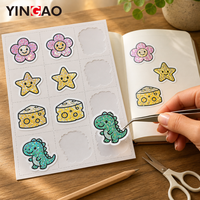 Lembar Stiker Kiss Cut Kustom Film Kaca Pecah Prisma Dinosaurus Bunga Keju Stiker Vinyl Tahan Air untuk Botol Air Jurnal