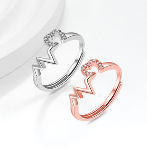 Anillo Ajustable con Diseño de Latido de Corazón, Chapado en Oro, con Circonitas, para Regalo de Pareja - Product Image 1