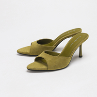 Mules à talon chaton pour femme, en daim, à bout ouvert, sandales à talon moyen, claquettes tendance, chaussures habillées OEM ODM, personnalisables avec logo, directement de l'usine