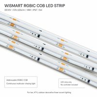 Bande LED COB RGBIC WISMART 12V, 576 LED/m, 5m, 14W, IP67, étanche, adressable, effet de poursuite de couleur, pour bar, KTV, décoration extérieure