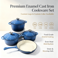 Ensemble de 4 ustensiles de cuisson en fonte émaillée, comprenant un faitout et une poêle antiadhésives, avec double poignée moderne, résistant au four, pour la cuisine domestique
