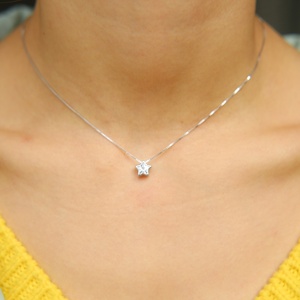 Italy <strong>Silver</strong> <strong>Chain</strong> <strong>Box</strong> Delicate <strong>Chain</strong> with Star Cubic Zirconia Cz Single Stone Star Pendant Necklace - Product Image 2