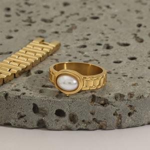 Bague Hip Hop tendance en acier inoxydable 316 plaqué or 14 carats avec perle en forme de pépite, tailles 6, 7, 8 pour hommes et femmes - Product Image 2