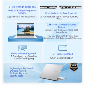 แล็ปท็อป ASUS <span class=keywords><strong>Vivobook</strong></span> 16 Core Ultra9-275H 16G 1T 16นิ้ว 2.5K อัลตร้าบุ๊คประสิทธิภาพสูง - ดีไซน์บางเบา - Product Image 3
