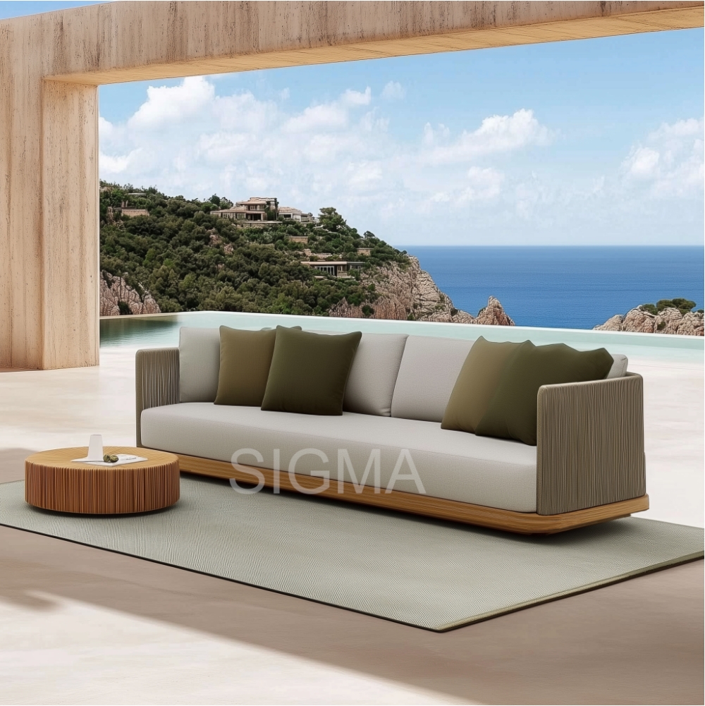 Waterproof  Teak Wood Outdoor Garden Sofa Set Leisure Style Rope Sofa Set for Hotel and Park