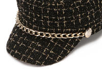Gorro de Mujer para Otoño e Invierno, Cálido, Plano, con Cadena, Diseño a Cuadros, Estilo Japonés y Coreano, Moderno, Versátil y Transpirable