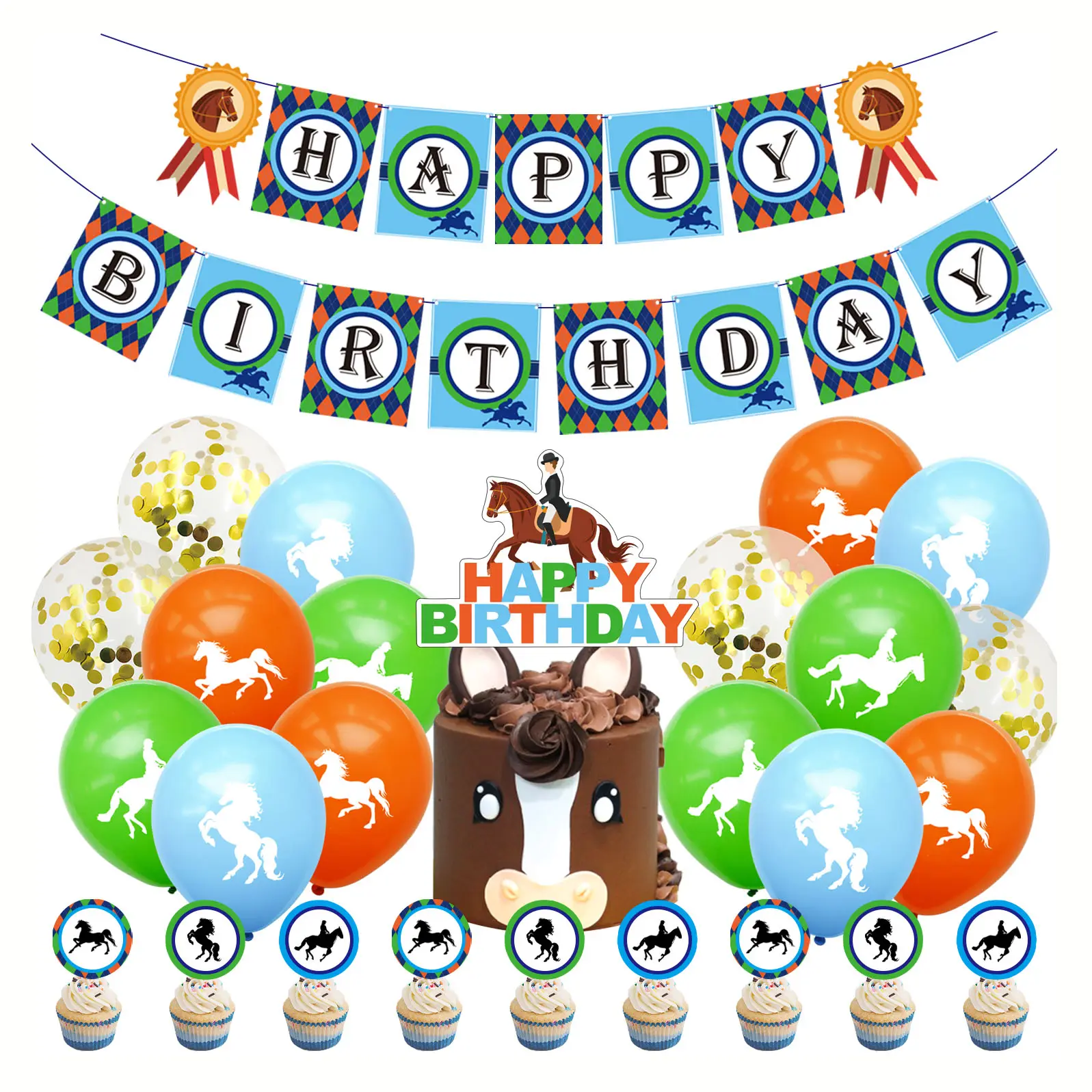 Nicro Horse Racing tema Foil Balloon Banner ghirlanda carta Baby Boy doccia disposizione buon compleanno sfondo forniture per feste