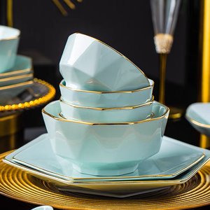 <span class=keywords><strong>2025</strong></span> nóng Bán bộ đồ ăn Đặt bát tấm ánh sáng sang trọng màu sứ Bộ đồ ăn bằng gốm - Product Image 4