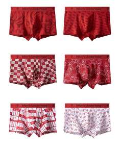 Biancheria intima da <span class=keywords><strong>uomo</strong></span> alla moda in maglia di cotone <span class=keywords><strong>rosso</strong></span> per boxer traspiranti di capodanno con una comoda stampa dell'anno zodiacale - Product Image 4