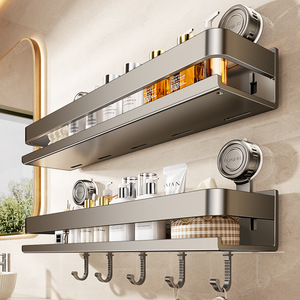 Bathroom Suction Shelf 60X70cm Double Layer Wall Mounted Toiletries Organizer Durable Storage Rack - Product Image 3