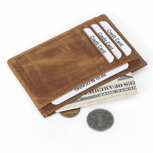 <span class=keywords><strong>Portafoglio</strong></span> Sottile da <span class=keywords><strong>Uomo</strong></span> Minimalista in Vera <span class=keywords><strong>Pelle</strong></span> Crazy Horse con Logo Personalizzato, Porta Carte di Credito con Blocco RFID - Product Image 4