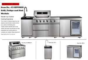 Ensemble de cuisine moderne d'extérieur pour le gril en acier inoxydable de jardin sans fumée, évier pour barbecue, pique-nique, jardin et maison, couleur métal originale - Product Image 2