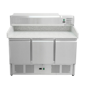 Usine professionnelle de comptoir de pré-table commercial <span class=keywords><strong>pizza</strong></span> <span class=keywords><strong>saladette</strong></span> avec dessus en verre deux <span class=keywords><strong>portes</strong></span> et table en marbre - Product Image 1