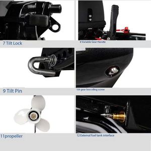 Moteur marin 20 CV T20, 2 temps, inclinaison manuelle, système de refroidissement par eau, démarreur manuel, moteur hors-bord pour bateau - Product Image 5