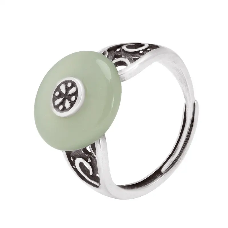 designer 925 sterling silver peace buckle Jade ring female thai jewelry adjustable size for online ring store