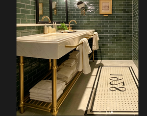 Muebles de Hospitalidad para Salón Personalizados, Patas con Acabado en Latón, Lavamanos Termoformado de Doble <span class=keywords><strong>Seno</strong></span> SUITE, Patas de Estructura Metálica - Product Image 5