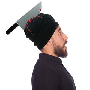 Cappello di Halloween con coltello che attraversa la testa, berretto sanguinante, copricapo spaventoso per costume horror, accessori divertenti per feste zombie e scherzi - Product Image 2