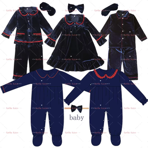 Abito da notte personalizzato in velluto pigiama di natale famiglia abbinata ragazzi ragazze pigiama con fiocco maschera per gli occhi - Product Image 2