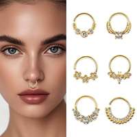 Anneau de nez articulé en titane ZUOLA avec zircon blanc incrusté, plaqué argent/or, bijou de piercing corporel unisexe