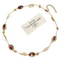 Kalung Batu Alam Halus Gaya Boho, Batu Kerikil, Buatan Tangan, Rantai Berlapis Emas dengan Manik-manik Kuningan, Aksesoris Perhiasan