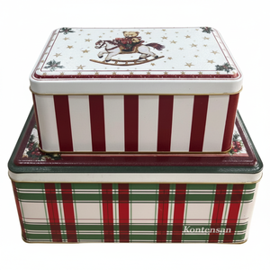 Ensemble de boîtes métalliques rectangulaires-245x145x100mm & 193x117x88mm (lot de 2) Ours en peluche, cheval à bascule, thème de Noël 2025 - Product Image 2