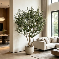 Nouveau design 2026 – Arbre d'olivier artificiel de 2,10 m de hauteur avec tronc détachable de haute qualité, en soie, dans un pot noir en plastique