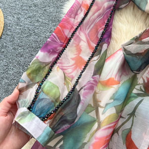 Vestido de mujer de alta gama con cuello de solapa con cuentas, manga larga, estampado, <span class=keywords><strong>para</strong></span> primavera, con lazo en la cintura y abotonadura sencilla. - Product Image 5