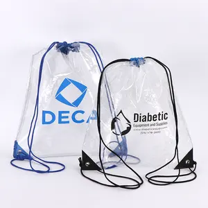 New Style Custom Logo Sport Waterproof Dust Clear Backpack Transparent Pvc Bag Drawstring Backpack