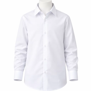Chemise d'uniforme scolaire classique pour garçons en popeline de coton blanc à manches longues, chemise d'écolier pour enfants - Product Image 1