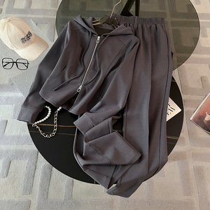 Ensemble décontracté et élégant pour <span class=keywords><strong>femme</strong></span> : Nouveau <span class=keywords><strong>style</strong></span> occidental anti-âge, cardigan à capuche et pantalon large, deux pièces - Product Image 4