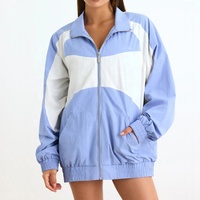 Vêtements pour dames vente en gros personnaliser Oversize coupe ample fermeture éclair entonnoir veste de survêtement femmes couleur bloc petit ami grande taille vestes