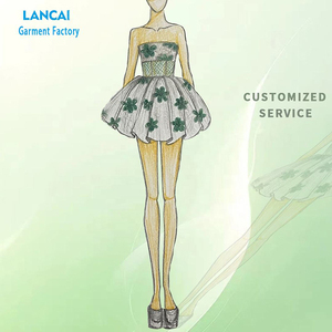 Mini robe col en V imprimée sur mesure Robe élégante pour femme en dentelle brodée en coton - Product Image 6