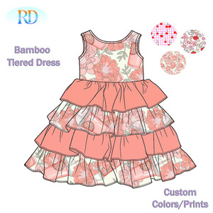 Vestito a Strati in Bambù per Bambine, Abito con Stampa Personalizzata e Volant, Morbido e Traspirante, per Uso Quotidiano e Giochi Estivi - Product Image 3