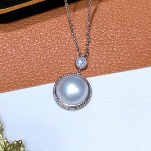 จี้เงินแท้ประดับมุกเซาท์ซีทรงกลมขนาด 15-16 มม. แบบฝังขอบ ดีไซน์คลาสสิก เครื่องประดับสำหรับผู้หญิง เหมาะสำหรับใส่ทุกวัน - Product Image 1