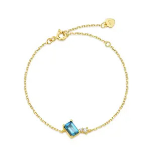 Hot Selling Female London Blue Topaz Bracelets 925 Sterling Silver Wholesale Jewelry Baguette Gemstone Bracelet