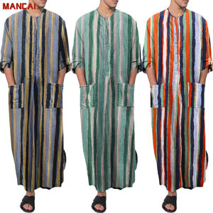 Vente en gros Robes arabes pour homme Chemises africaines rayées à manches longues pour homme <span class=keywords><strong>maroc</strong></span> caftan islamique pour homme musulman - Product Image 2