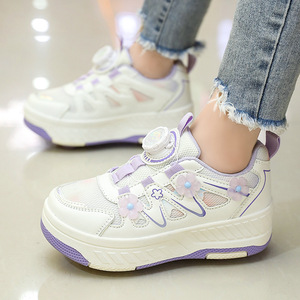 Chaussures de skate pour filles, été, maille respirante, bout rond, fermeture à boucle, design floral, style sportif, semelle intermédiaire en EVA, semelle extérieure en caoutchouc - Product Image 3