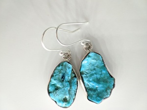 Boucles d'oreilles en turquoise brute véritable, argent sterling 925, bijoux faits à la main, style bohème vintage pour femmes, vente en gros - Product Image 3