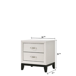 Contemporary 2 <b>Drawer</b> Nightstand White Finish Metal Handles Bedroom <b>Storage</b> Furniture - Product Image 4