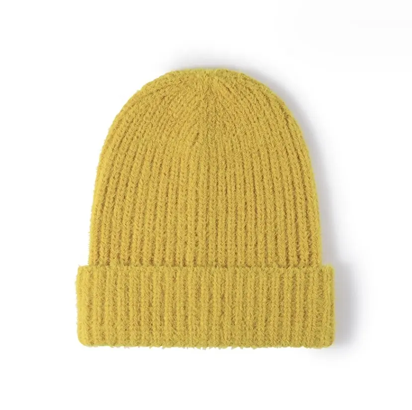 Topi rajut wol tebal wanita, topi rajut hangat Logo kustom bordir, topi musim dingin lembut tanpa tepi luar ruangan