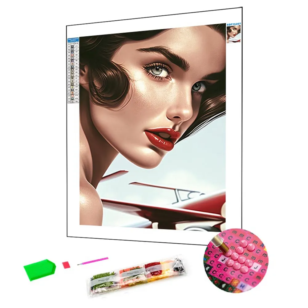 Factory Lady Elegance 5D Diamond Paint DIY Kit Full Drill Round Canvas Portrait Paintings Personalized Rhinestones Painting