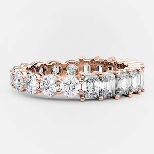 14KソリッドゴールドムードエタニティバンドハーフエメラルドカットハーフラウンドカットラボダイヤモンドDEF-VSフルエタニティダイヤモンドバンド - Product Image 2