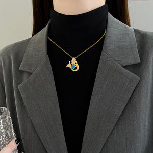 Popular nuevo chapado en oro azul diamante baile sirena colgante collar cadena de eslabones Unisex Julio piedra natal joyería moda - Product Image 2