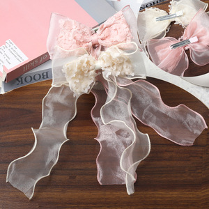 Cute <b>Bow</b> Long Ribbon Fabric Hair <b>Clip</b> Sweet Girl Mesh Hairpins High-quality Hair Accessories Wholesale - Product Image 5