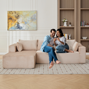 Canapé modulaire en forme de L avec chaise longue confortable, canapé sans ossature avec assise profonde, canapés modulaires minimalistes convertibles en lit - Product Image 5