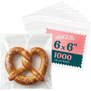Sacs en cellophane transparents auto-adhésifs 6x6 pour l'emballage des produits de boulangerie, paquet de 1000 - Product Image 1