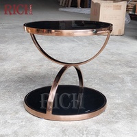 Table basse moderne de luxe avec plateau en verre trempé, cadre en acier inoxydable doré, table ronde pour salon