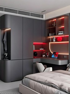 Ensemble de luxe haut de gamme : Armoire et bureau de travail, mobilier de bureau sur mesure avec rangements intégrés <span class=keywords><strong>pour</strong></span> petite chambre d'appartement - Product Image 2