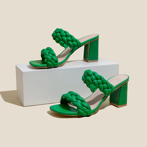 Sandales d'été pour femmes, grandes tailles, à talon épais, imprimé léopard, confortables et tendance, avec ceinture tressée respirante - Product Image 2